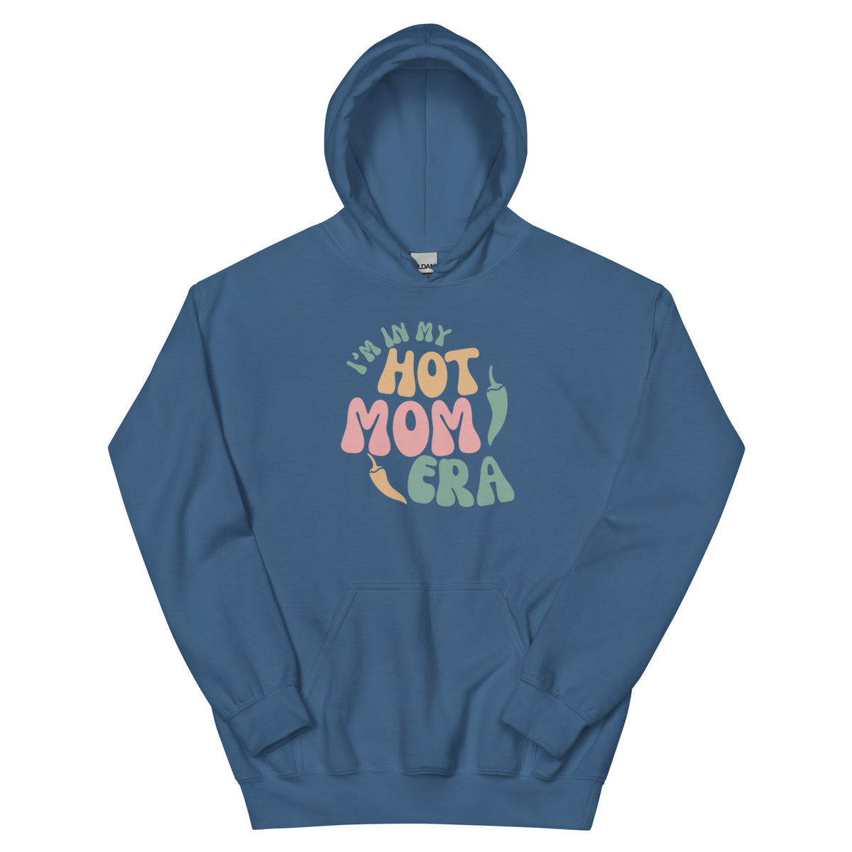 Era Hoodie — unisex hoodie in indigo blue, front view