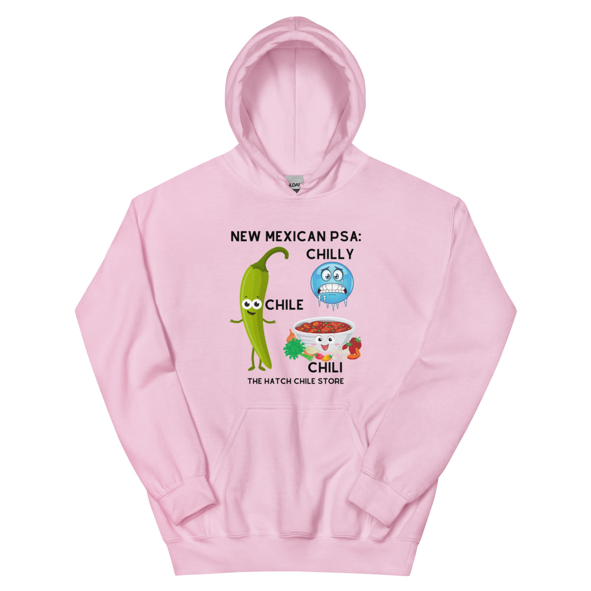 PSA Hoodie — unisex hoodie in light pink, front view