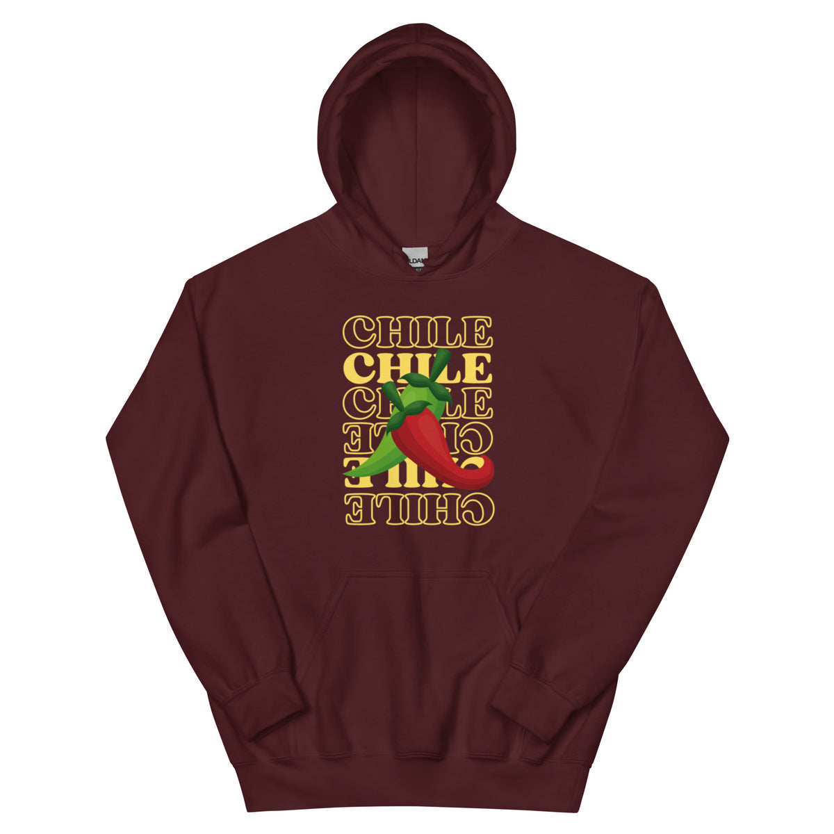 Red & Green Hoodie — unisex hoodie in maroon, front view