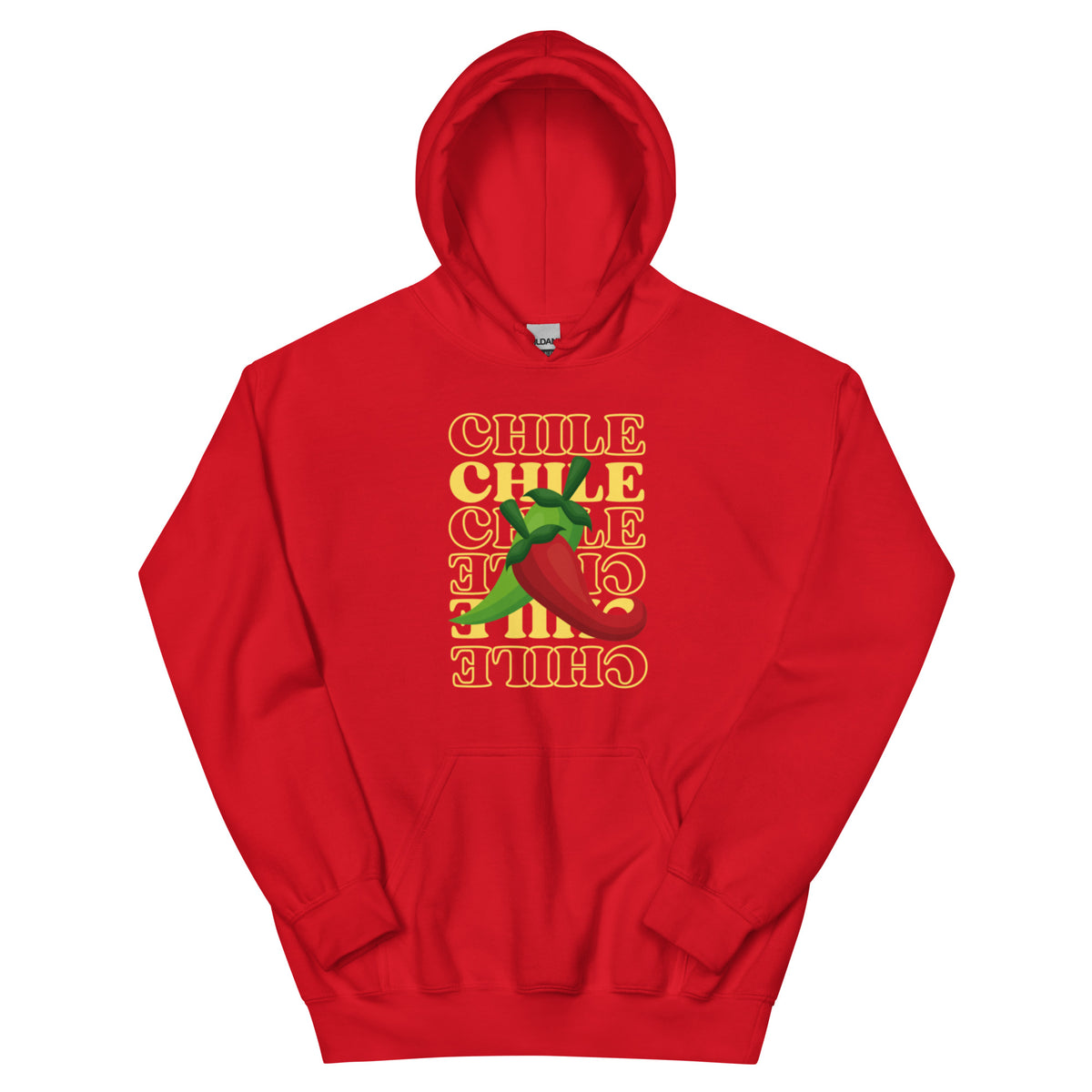 Red & Green Hoodie — unisex hoodie in red, front view