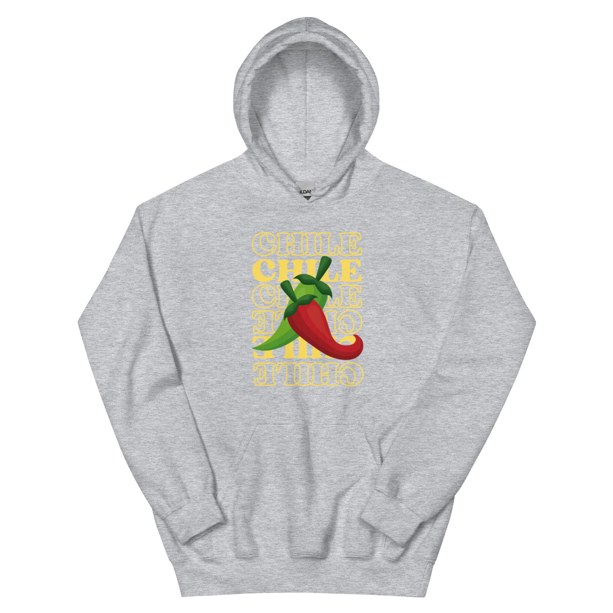 Red & Green Hoodie — unisex hoodie in sport grey, front view