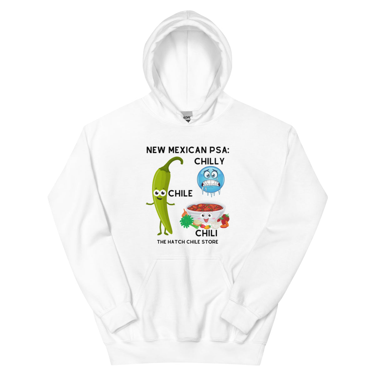 PSA Hoodie — unisex hoodie in white, front view