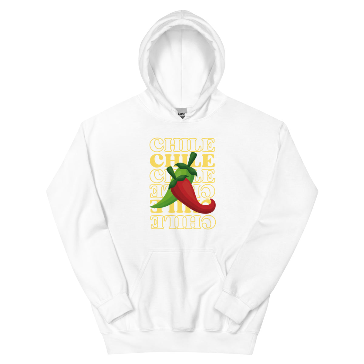 Red & Green Hoodie — unisex hoodie in white, front view