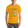 PSA t-shirt in bright yellow with cartoon chile design, worn by a model