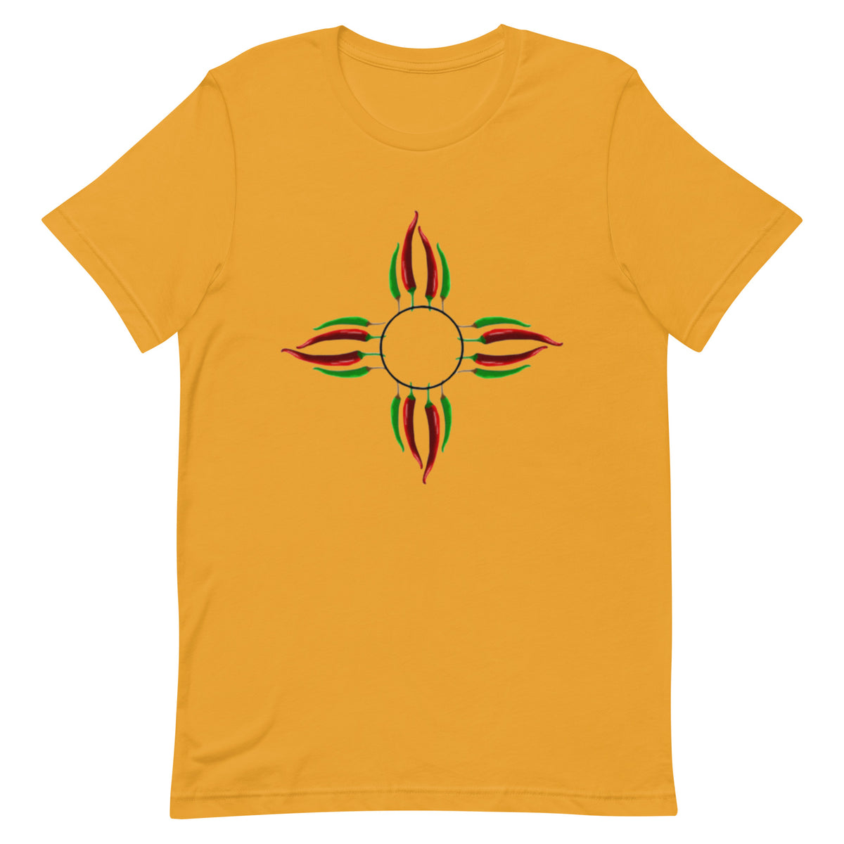 Chile Zia Shirt — unisex t-shirt in mustard, front view