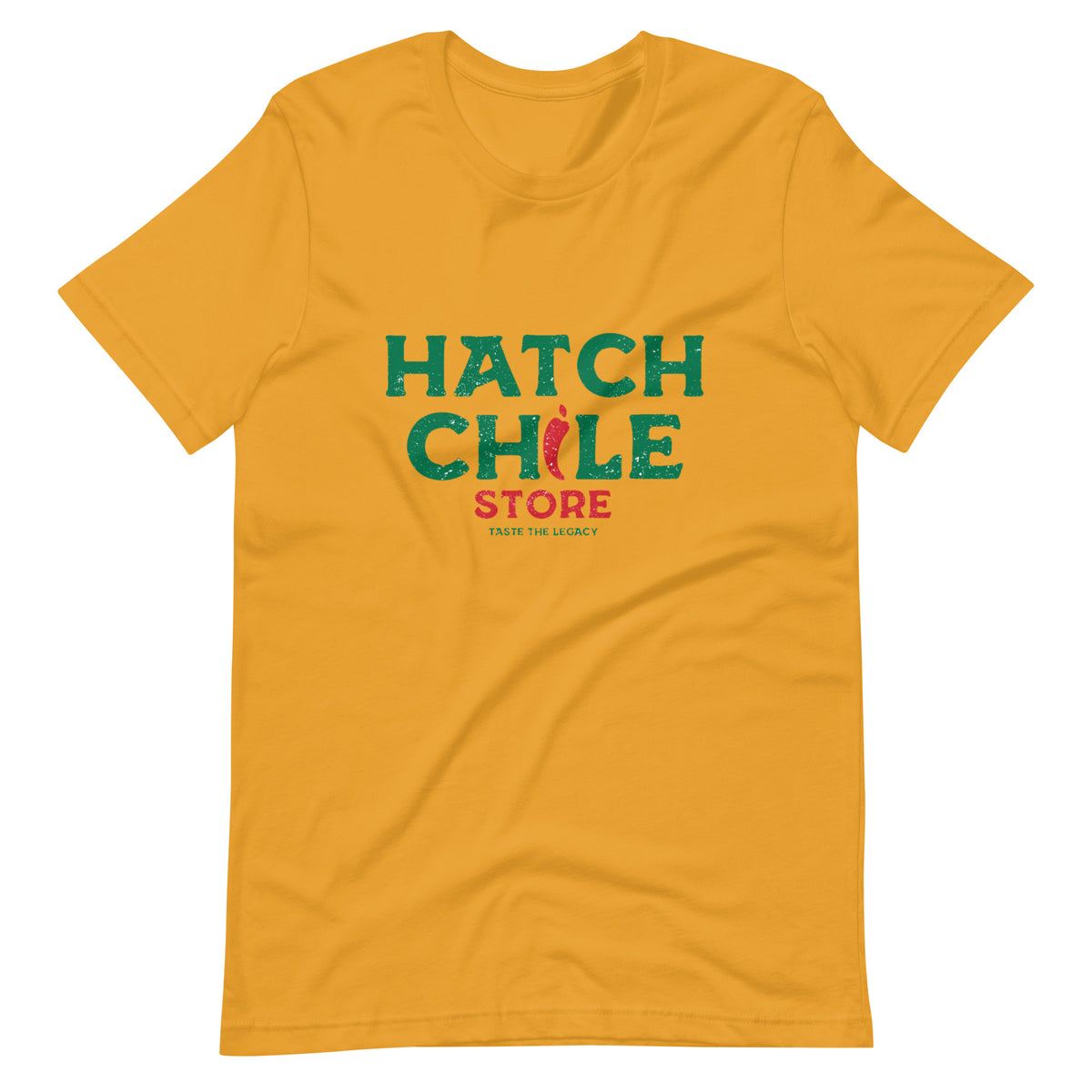 Hatch Chile Store Shirt — unisex t-shirt in mustard, front view