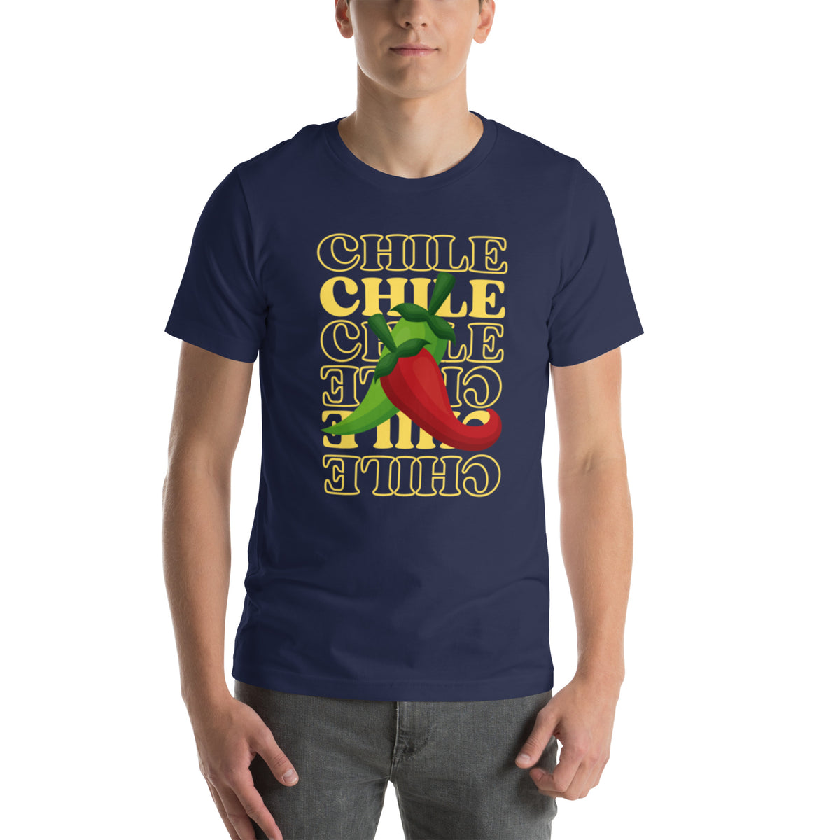 Red & Green Shirt — unisex t-shirt in navy, front view
