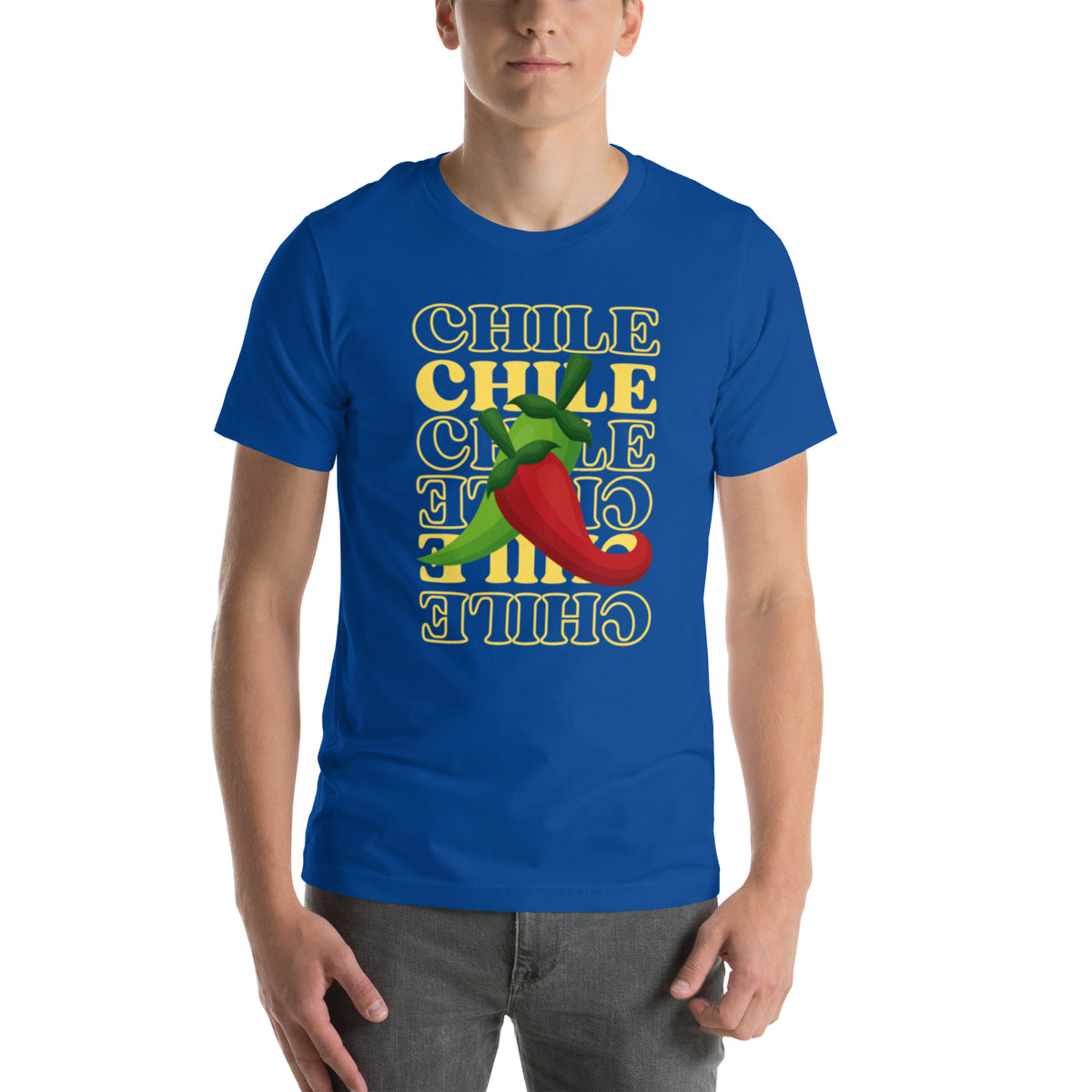 Red & Green Shirt — unisex t-shirt in true royal, front view