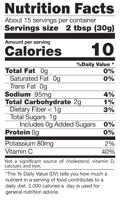 Nutrition Facts of Jalapeño Roast - Hatch Green Chile Store