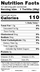 Nutrition facts label for green chile corn tortillas