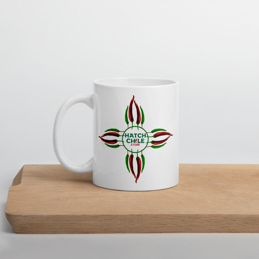 Chile Zia coffee mug with red and green chile Zia symbol