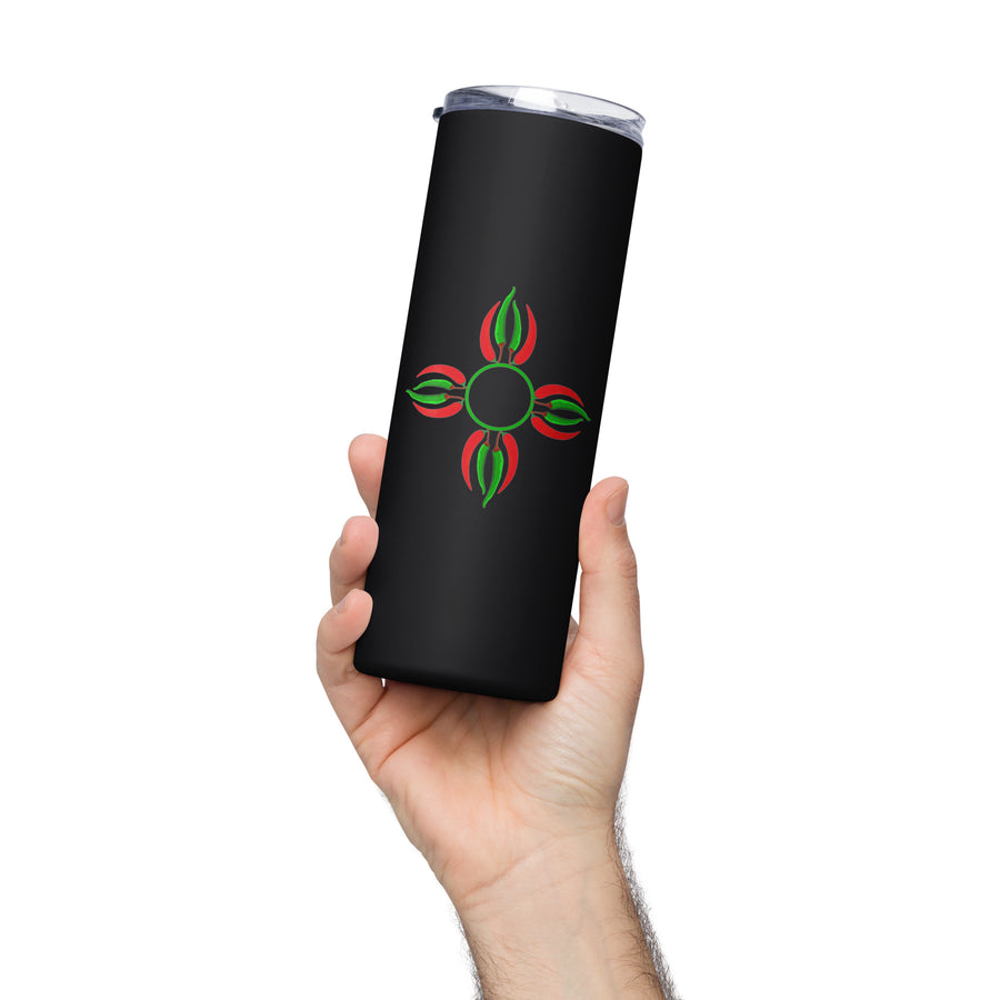 Chile Zia Stainless Steel Tumbler — stainless steel tumbler in black, front view