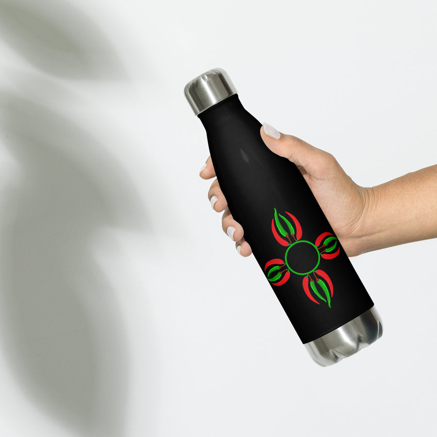 Chile Zia Water Bottle — stainless steel water bottle in black 17oz, front view