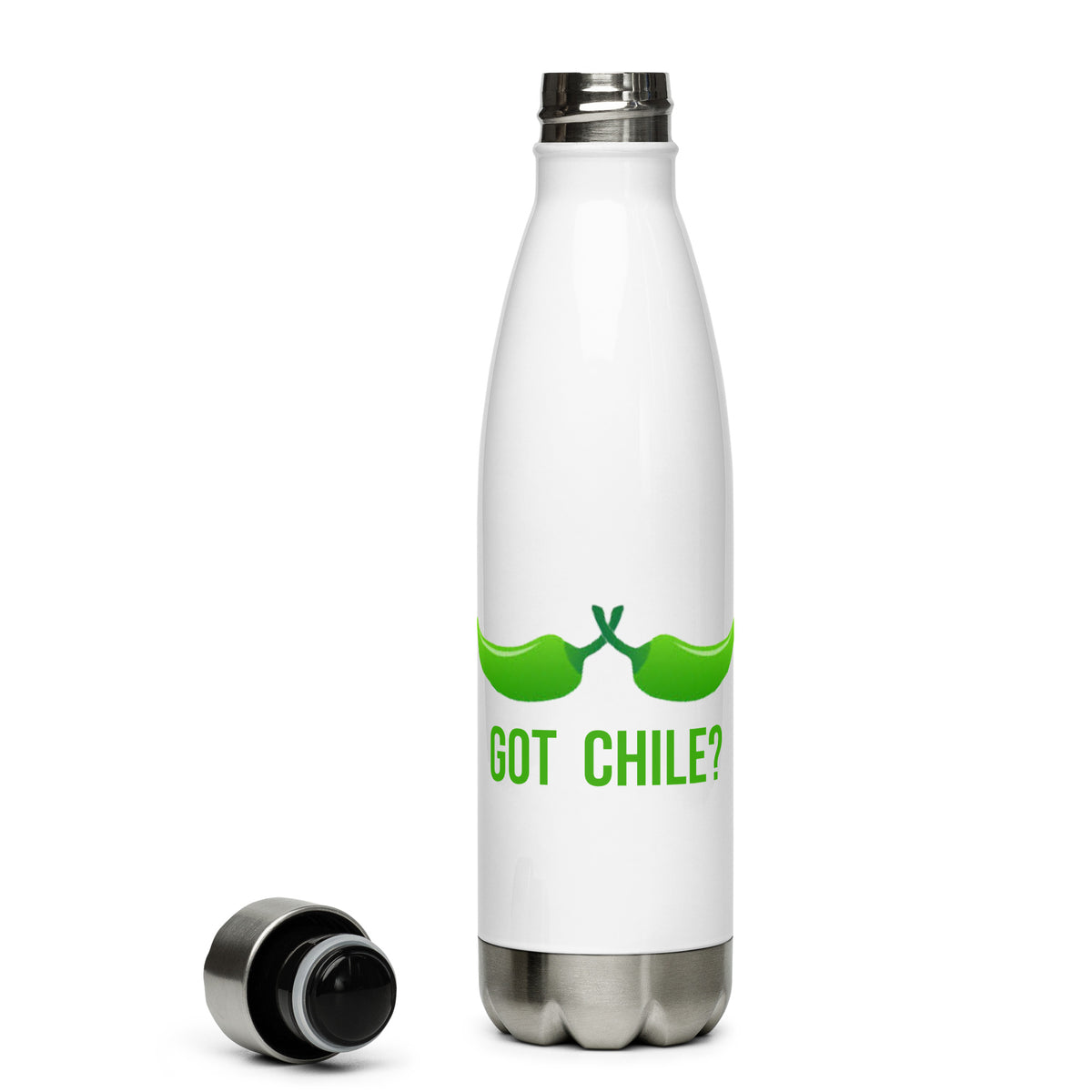 Got Chile Water Bottle — stainless steel water bottle in white 17oz, front view