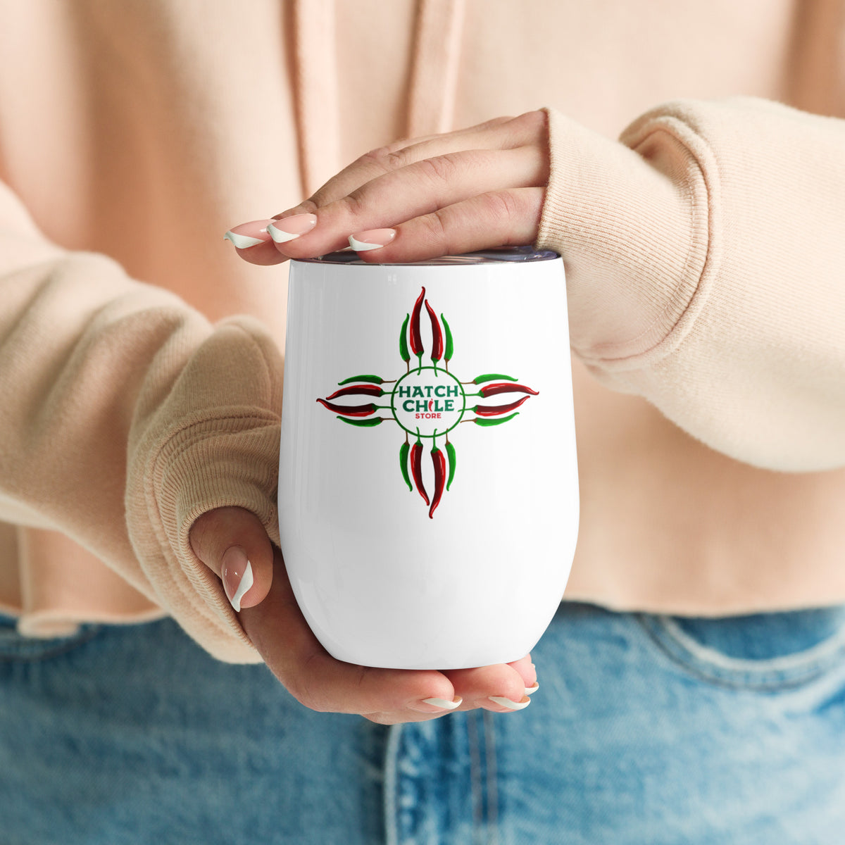 Chile Zia Wine Tumbler — wine tumbler in white, front view
